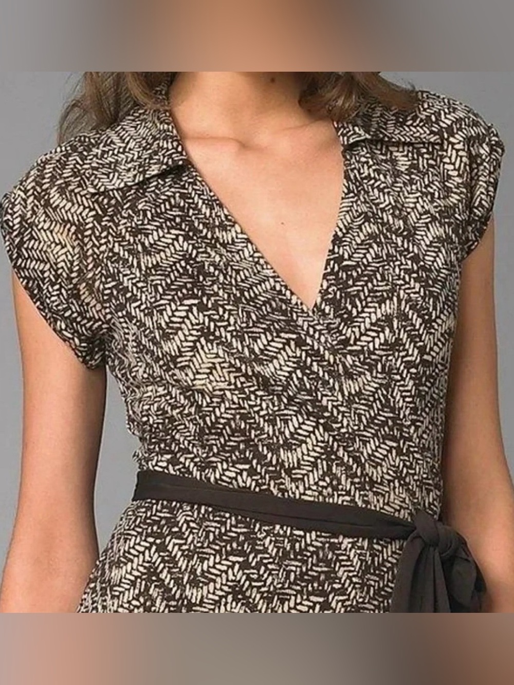 Diane Von Furstenberg Brown and Cream Printed Wrap Midi Dress